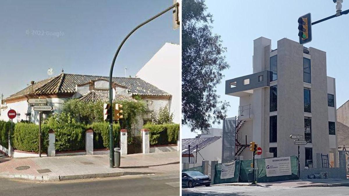 A la izquierda, el chalé regionalista de Juan Sebastián Elcano. A la derecha, el edificio que lo ha sustituido.