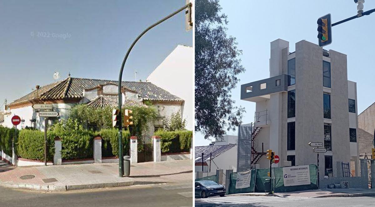 A la izquierda, el chalé regionalista de Juan Sebastián Elcano. A la derecha, el edificio que lo ha sustituido.