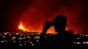 Lava flows following the eruption of a volcano, in El Paso