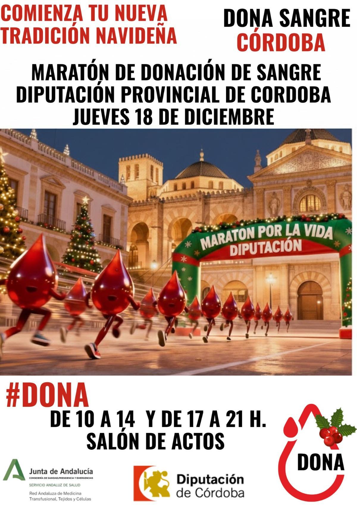 Cartel anunciador de la maratón que se celebra este jueves para donar sangre en la Diputación de Córdoba.