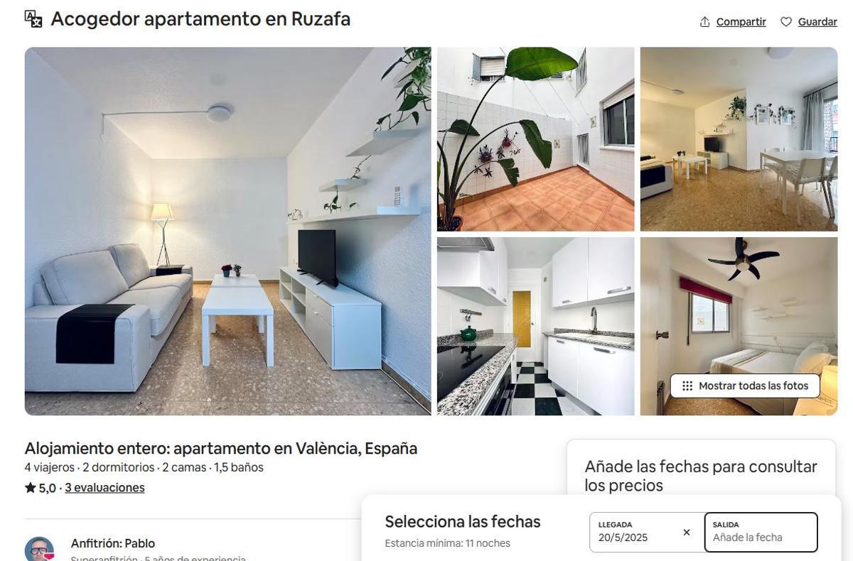 Apertamento turístico ofertado en Airbnb por un mínimo de 11 días