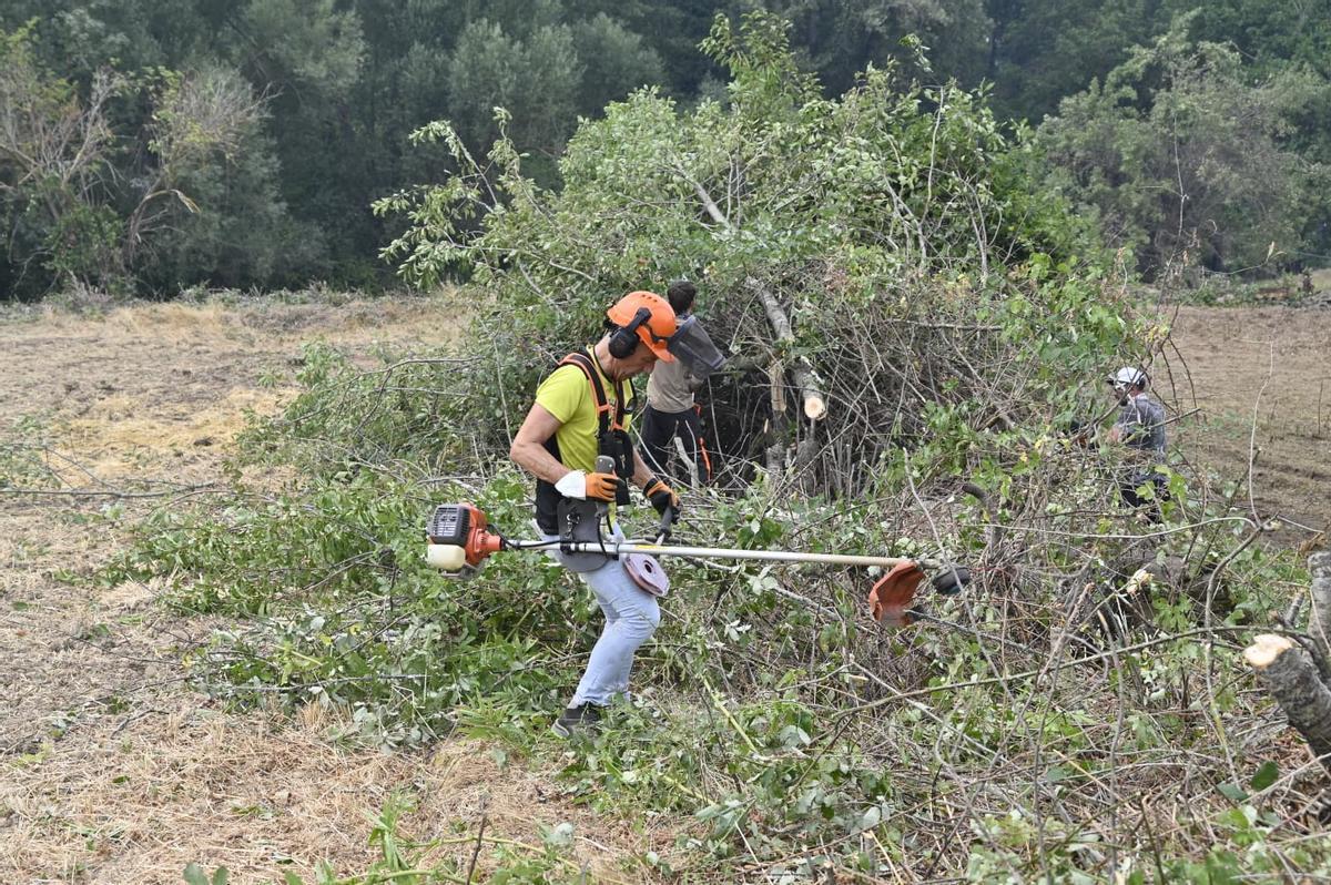 Voluntarios de Baros y Navasa haciendo labores de desbroce para defender sus pueblos