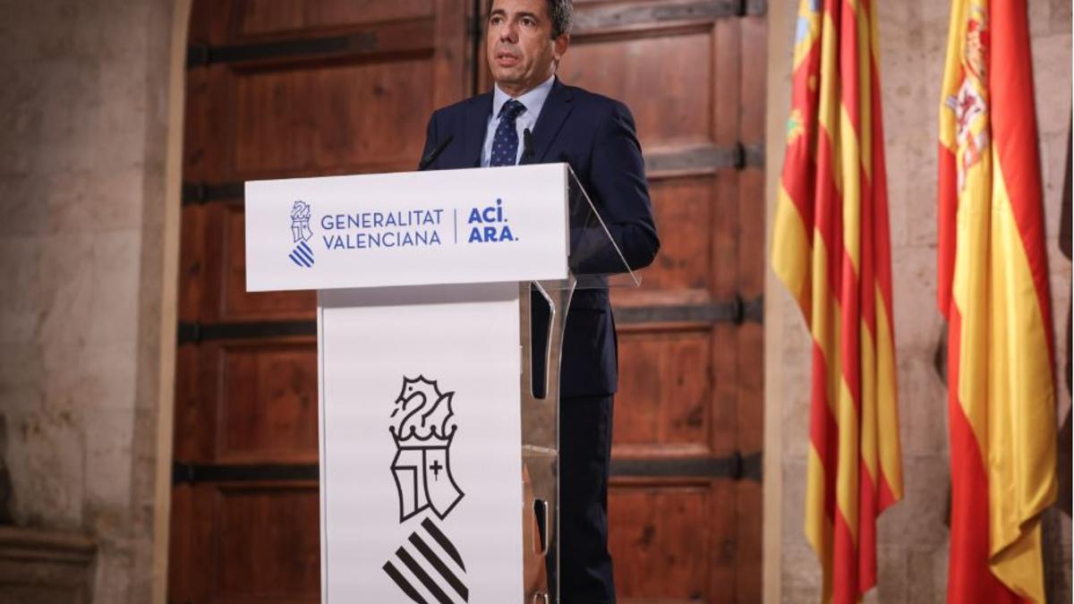 Carlos Mazón, durante la declaración institucional por el Día de la Comunitat Valenciana.