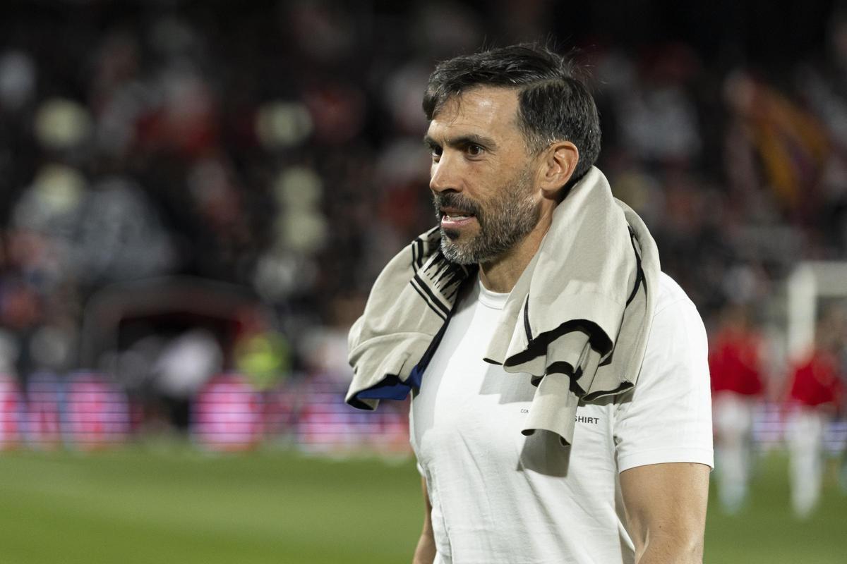Eder Sarabia, antes del partido en Vallecas, este viernes.