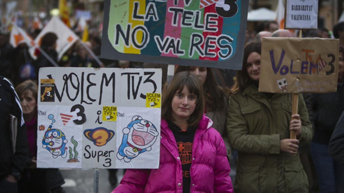 Manifestación en Castellón a favor de las emisiones de TV-3, el pasado mes de febrero.