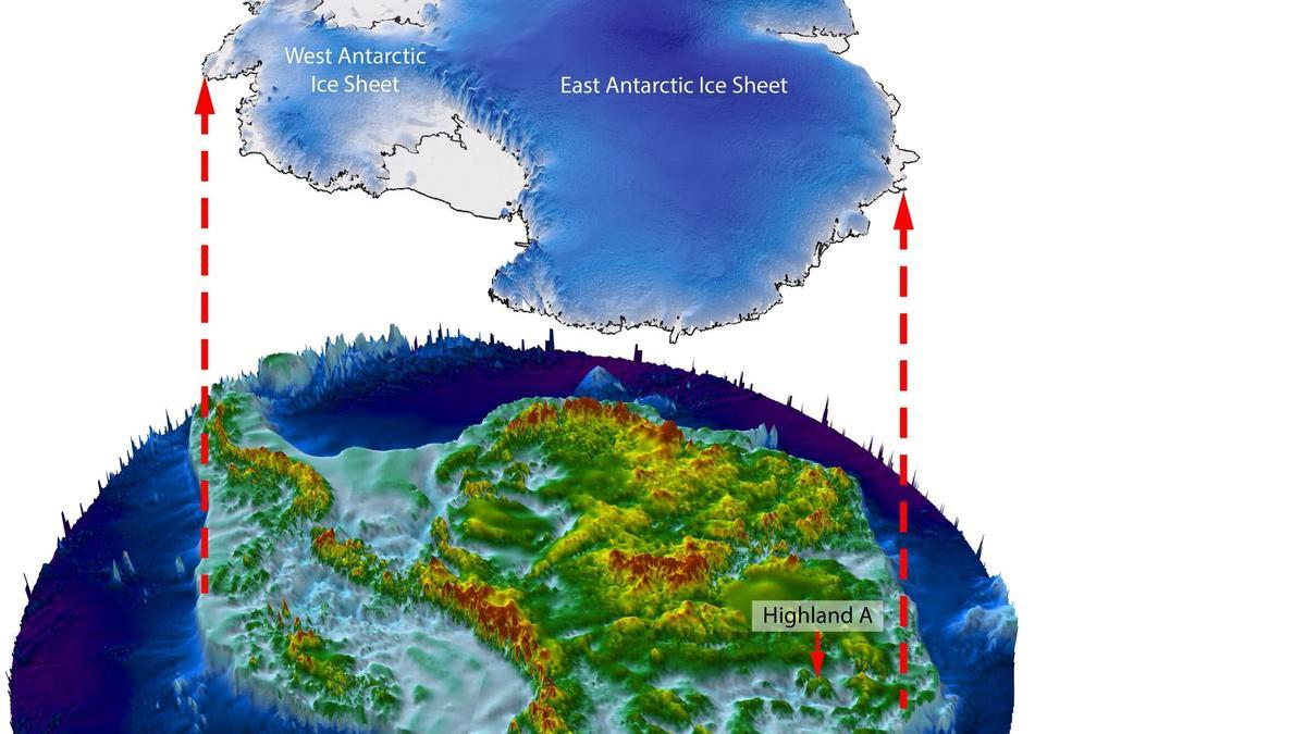 Descubren una inmensa región montañosa bajo la Antártida