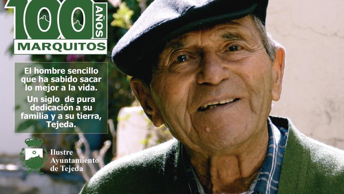 Marcos Sarmiento, en una publicación del Ayuntamiento de Tejeda cuando cumplió 100 años