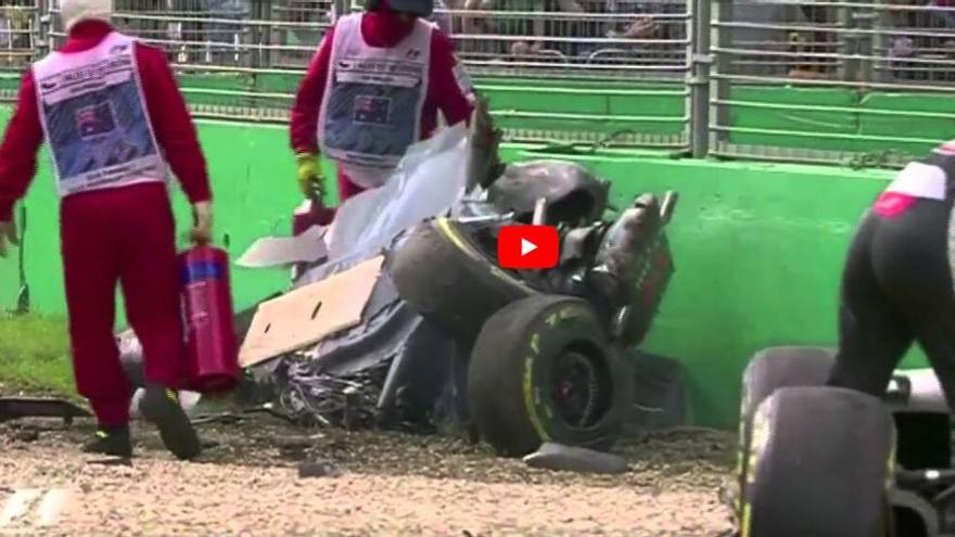 Así quedó el coche de Fernando Alonso tras el accidente.