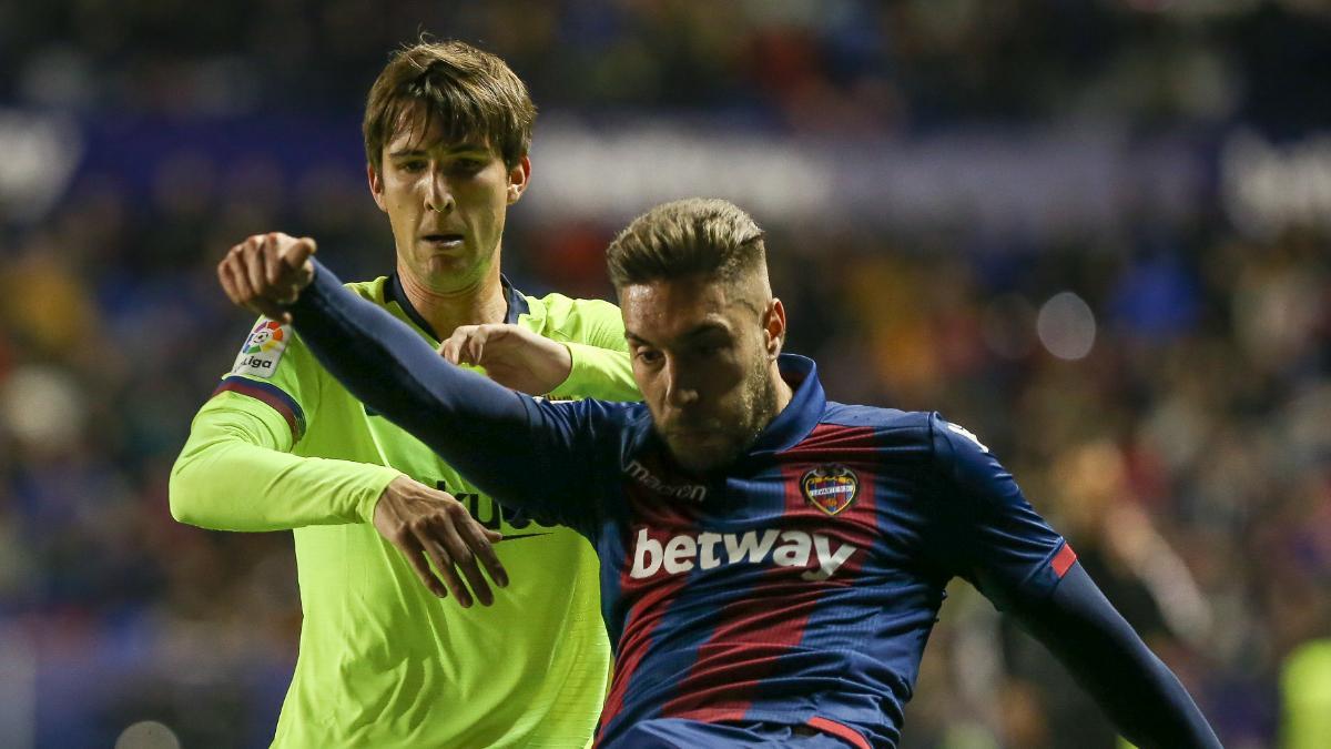 Juan Miranda, durante el citado partido contra el Levante