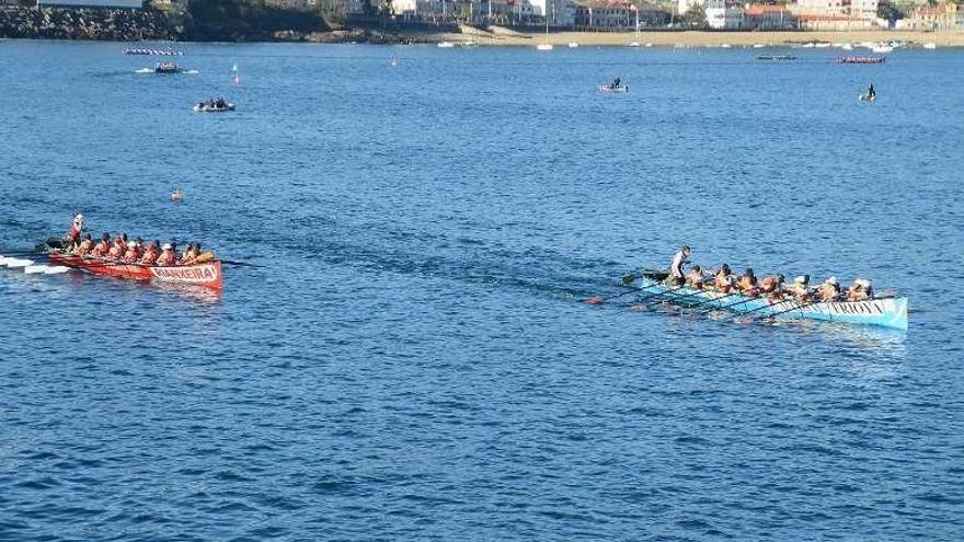 Dos traineras, en primer término, con otras al fondo en Beluso. // G.N.