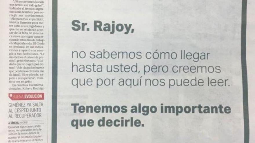 &#039;Salvados&#039; invita a Rajoy a través de dos anuncios en el diario deportivo &#039;Marca&#039;