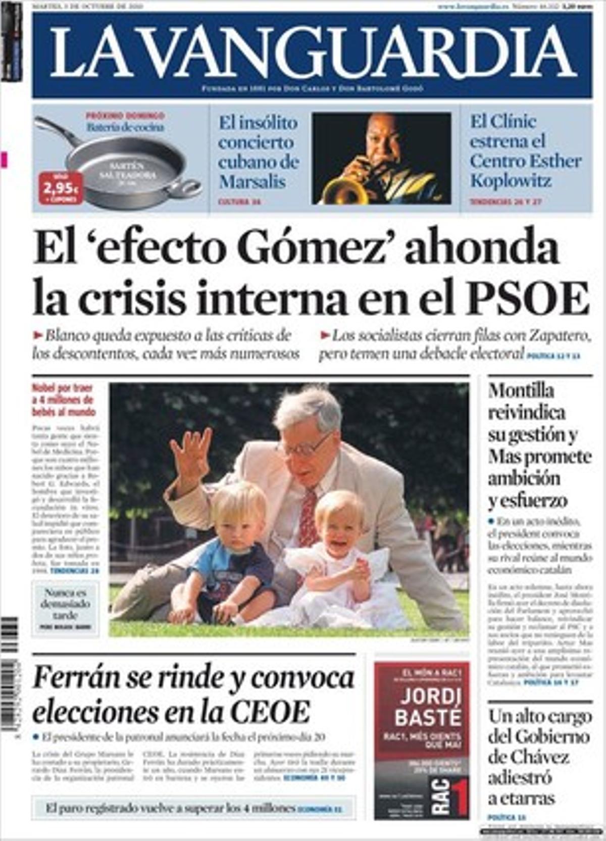 ’La Vanguardia’ dóna rellevància a les pàgines interiors al fet que Espanya no elevarà el nivell d’alerta antiterrorista malgrat els avisos dels EUA, que la Confederació de Societats Científiques d’Espanya clama contra les retallades pressupostàries en R+D+i, que les carteristes romaneses segueixen robant a Montjuïc tot i la pressió policial, que es comencen a instal·lar a Catalunya els miniparcs (cinc molins màxim) eòlics i que la Generalitat firma avui el contracte perquè Alstom mantingui el seu R+D a Santa Perpètua quatre anys més.