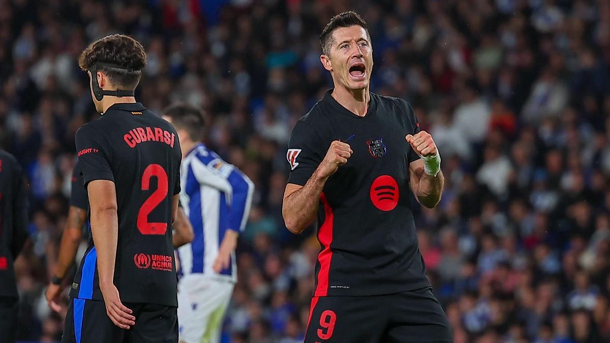 Lewandowski celebra un gol del Barcelona