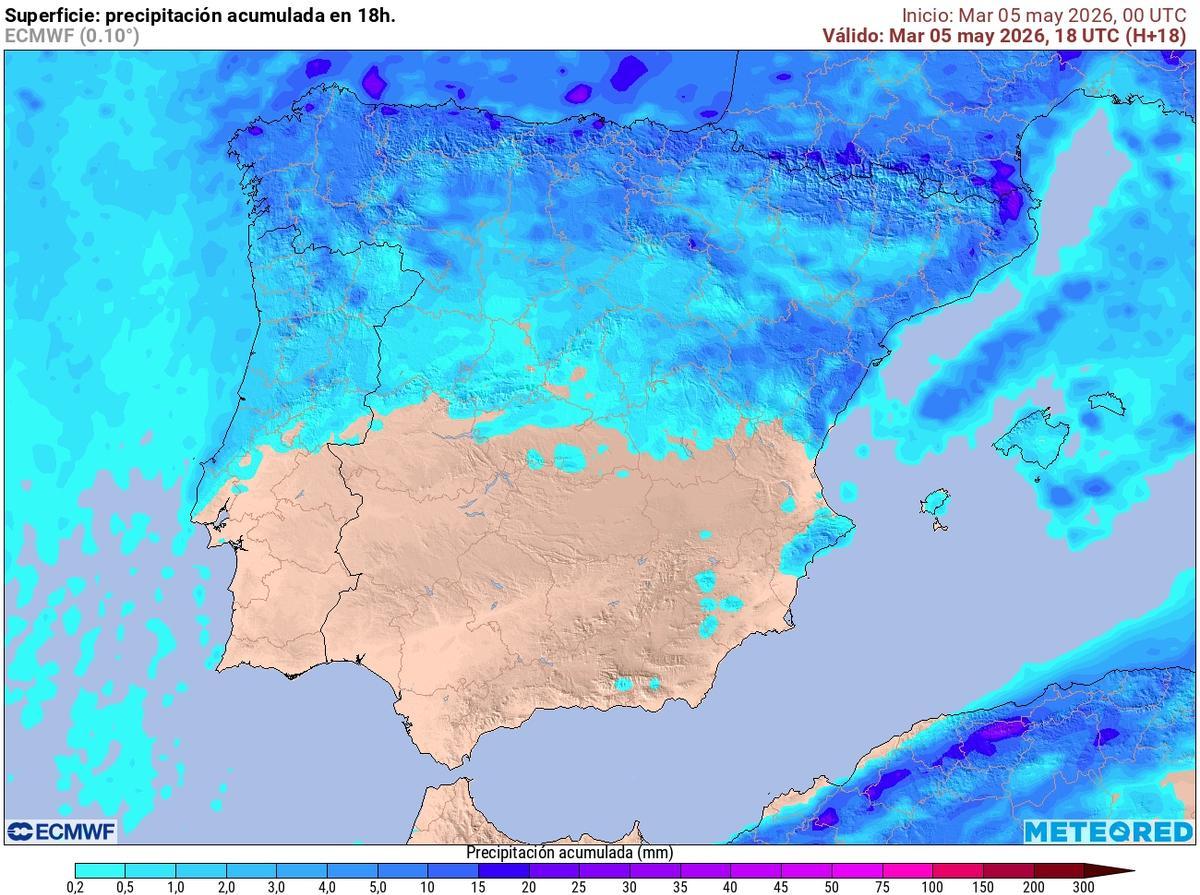 Precipitaciones acumuladas hasta las 18 horas