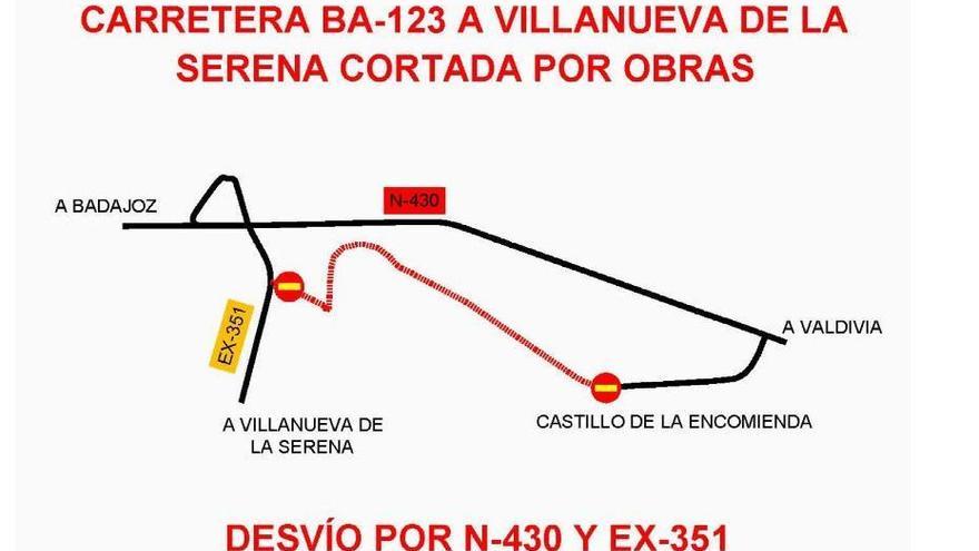 El corte de carretera de Villanueva de la Serena a la N-430 se amplía hasta el 20 de diciembre