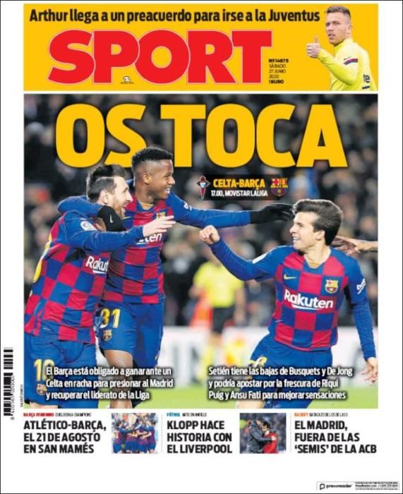 Portada SPORT  sábado 27 junio 2020