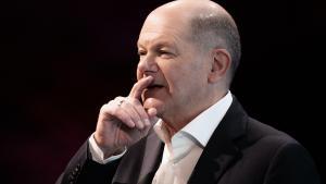 El canciller alemán, Olaf Scholz, en un acto este jueves en Berlín.