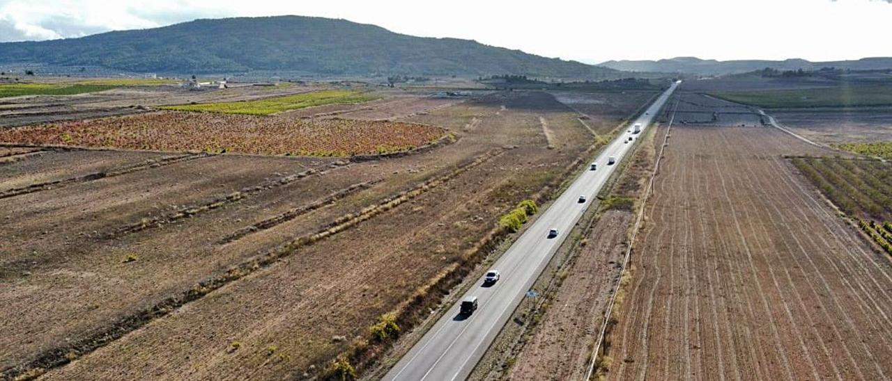 La larga recta de la CV-83 en Pinoso donde se han registrado numerosos accidentes. |