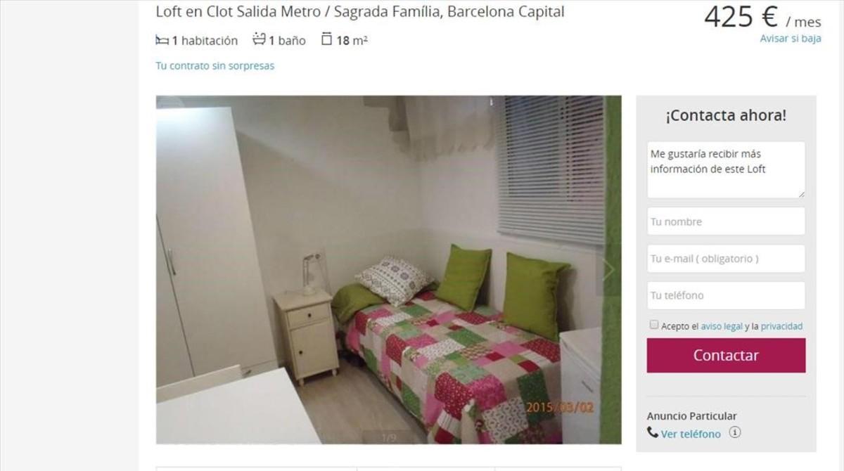 Loft de 18 metros cuadrados por 425 euros al mes en la Sagrada Família.