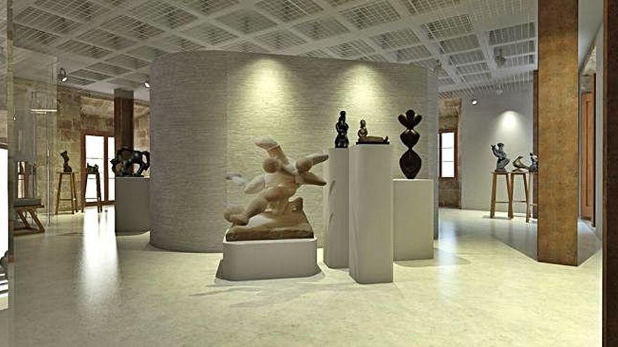 Simulación de la sala de exposiciones del primer piso del Museo de Lobo en el Ayuntamiento viejo.