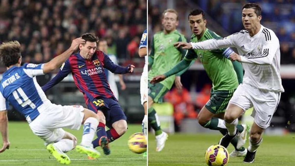 Leo Messi en el Barça-Espanyol y Cristiano Ronaldo durante el Real Madrid-Celta de la primera vuelta de la Liga 2014-15