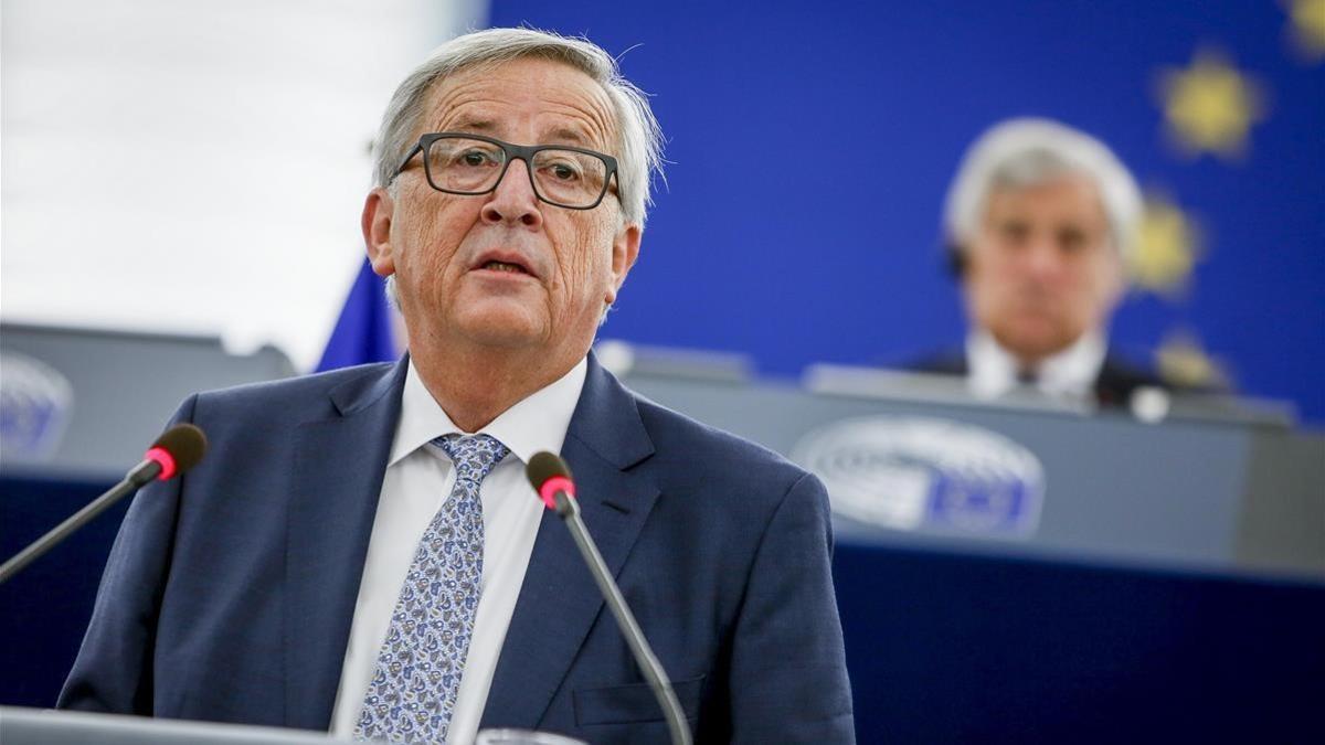 Jean-Claude Juncker, durante su discurso del estado de la UE en el Parlamento Europeo en Estrasburgo, el miércoles 13 de septiembre.