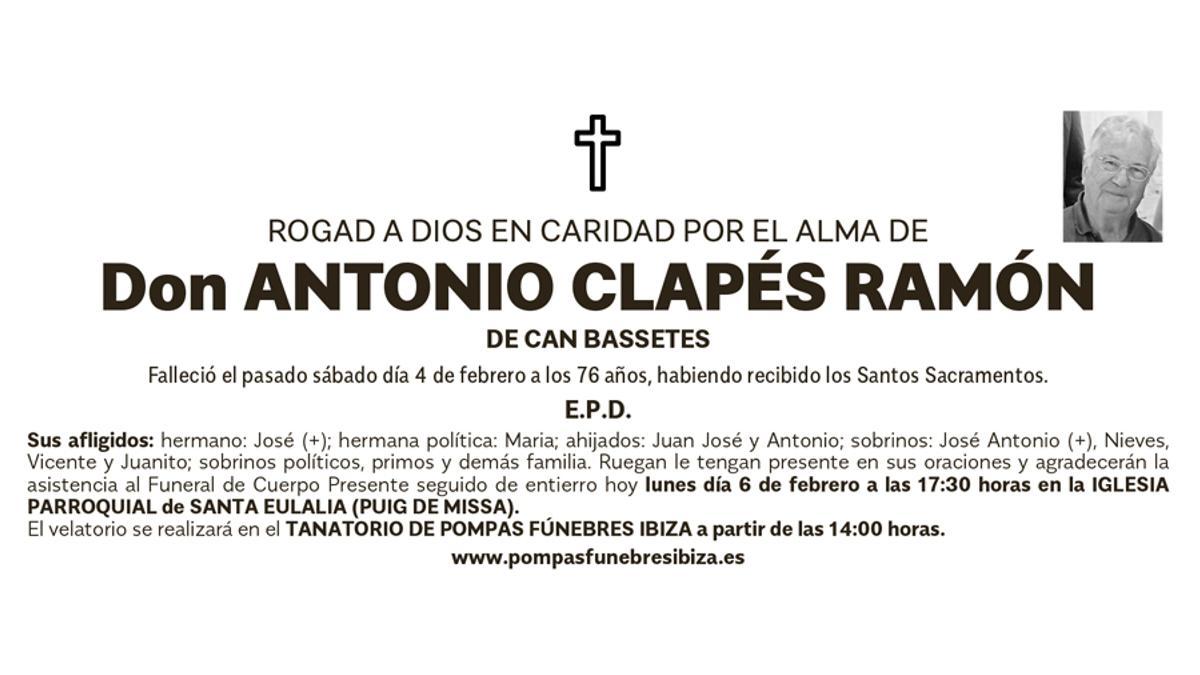 Esquela Antonio Clapés Ramón