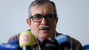 FILE PHOTO: Rodrigo Londono, known by his nom de guerre Timochenko, former commander of the Revolutionary Armed Forces of Colombia (FARC) speaks during a news conference at Special Jurisdiction for Peace tribunal in Bogota, Colombia September 23, 2019. REUTERS/Luisa Gonzalez/File Photo