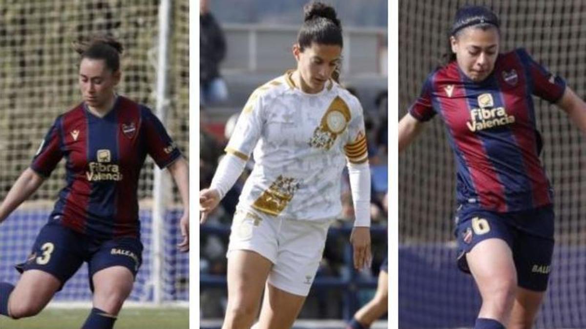 Núria Mendoza, Júlia Mora i Paula Fernández, en el partit d'aquest migdia a València