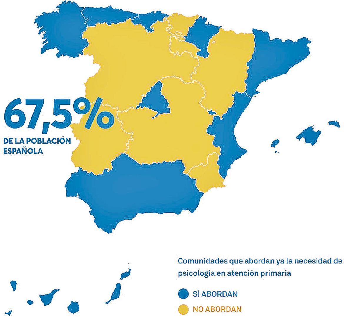 Mapa por comunidades dependiendo de si abordan o no la Psicología en Atención Primaria.