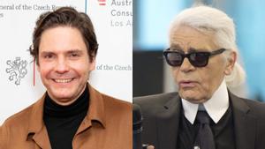 El actor Daniel Brühl y Karl Lagerfeld.