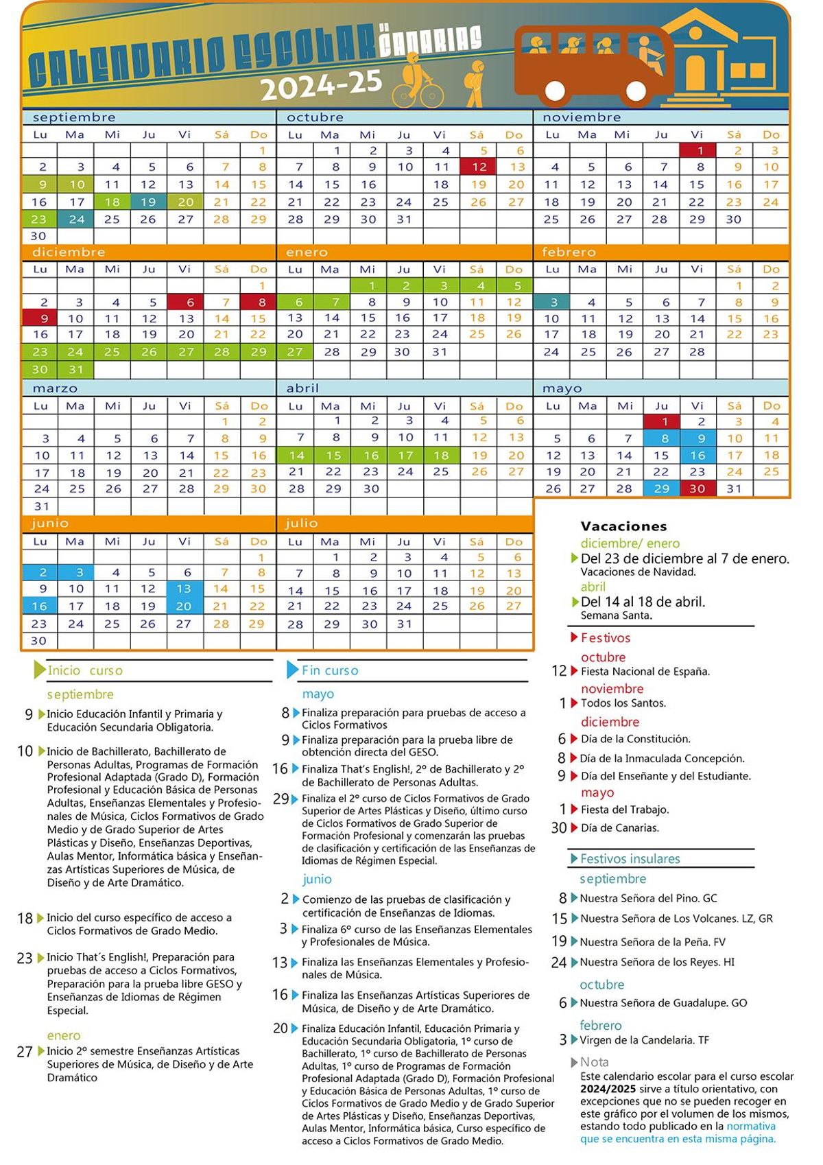 Calendario escolar en Canarias para el curso 2024/25