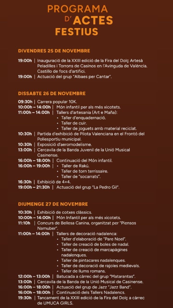 Programa de la Feria de Dulce Artesano, Peladillas y Turrones 2022.