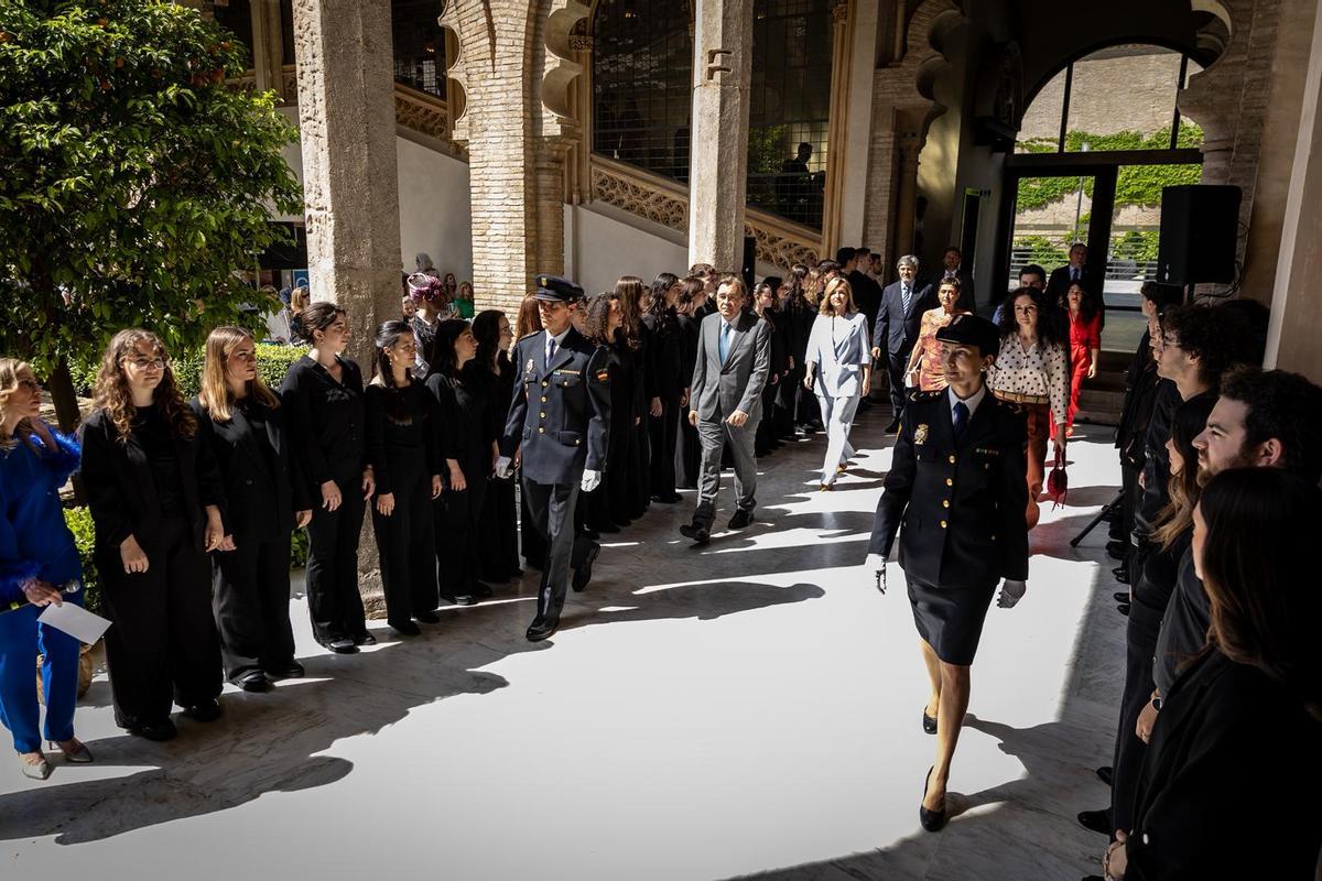 Los líderes de la oposición momentos antes de iniciar el acto por el Día de Aragón.