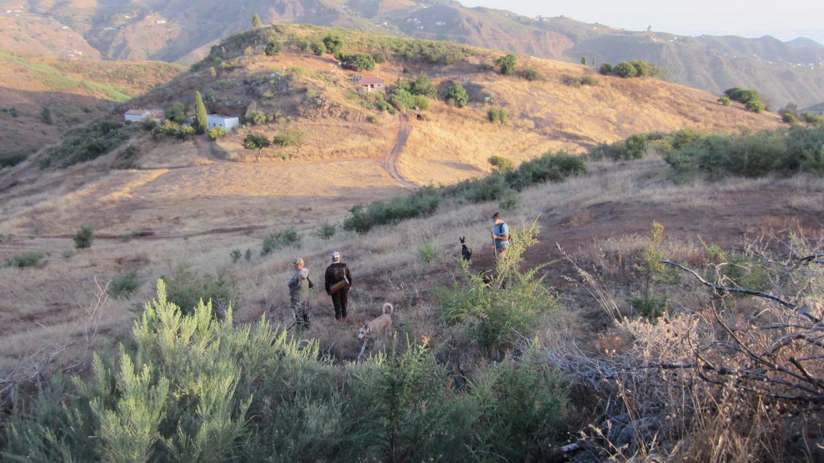 Grupo de cazadores tradicionales en la zona conocida por El Solís, cerca de la cumbre, uno de los pocos sitios donde abundan conejos y perdices