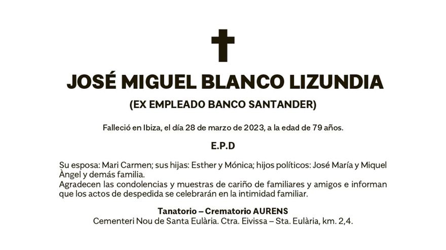 Esquela José Miguel Blanco Lizundia
