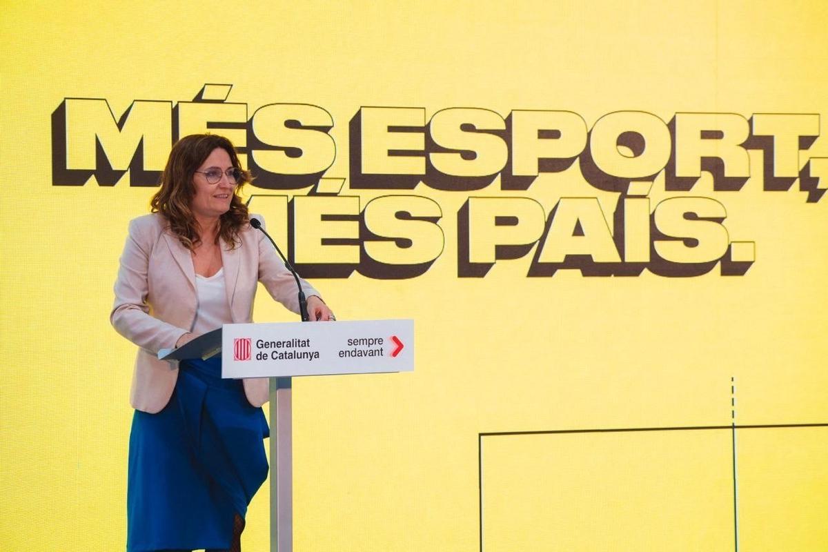 La 'consellera' de la Presidencia, Laura Vilagrà, durante su participación en el acto 'Més esport, més país'.