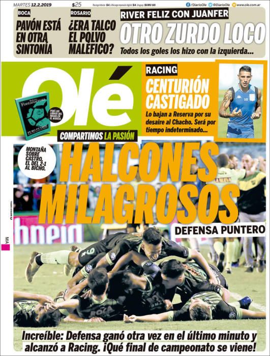 Portada OLÉ martes 12 de febrero 2019