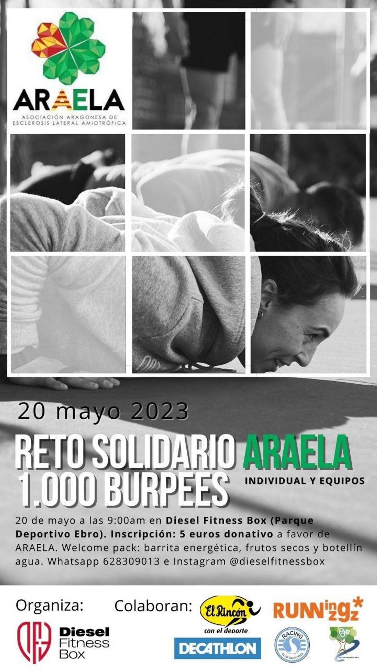 Cartel del reto solidario que organizan Diesel Fitness Box y ARAELA