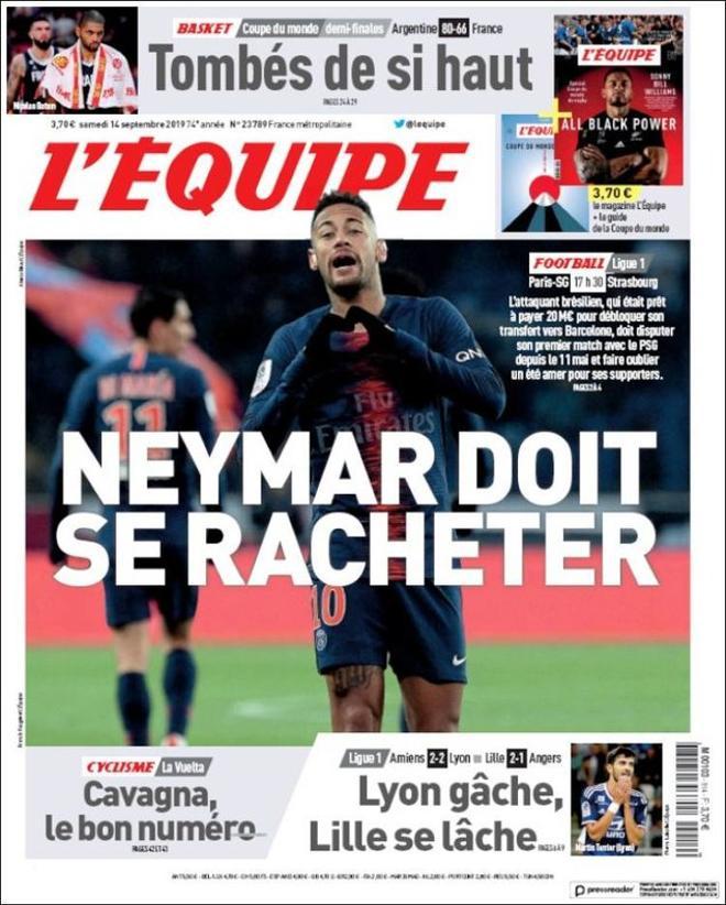 La portada del Équipe del 14 de septiembre de 2019