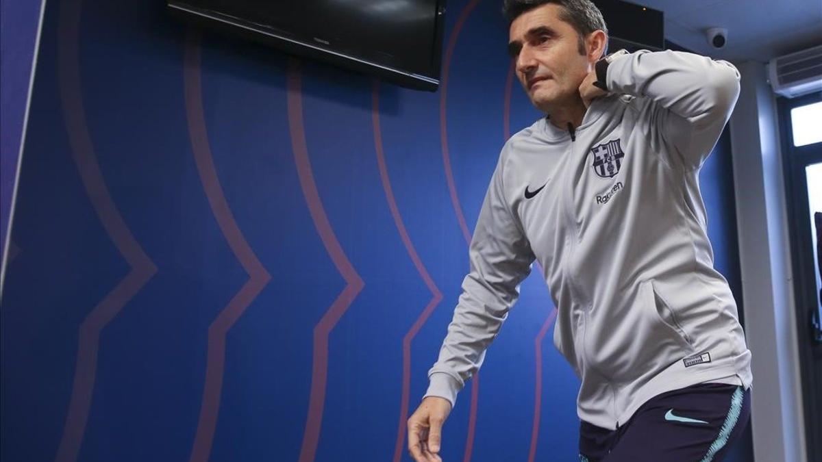 Ernesto Valverde, antes de la rueda de prensa.