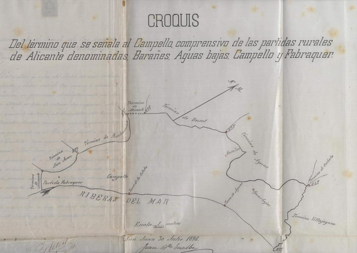 Croquis de lindes en el municipio de El Campello, datado del 30 de julio de 1898, Juan Bautista Gozalbez (AMC)