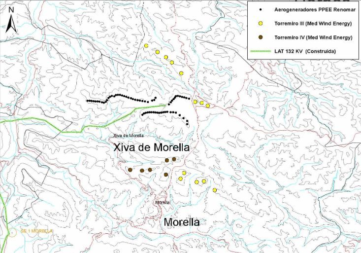 Propuesta para ubicar los nuevos dos parques eólicos en Morella.
