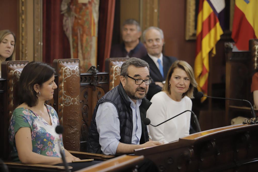 Último pleno en Cort con protestas de trabajadores de Parques y Jardines