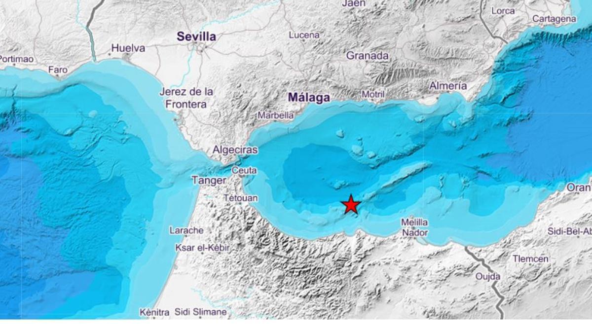 Localización del terremoto en el mar de Alborán en el mapa del Instituto Geográfico Nacional.