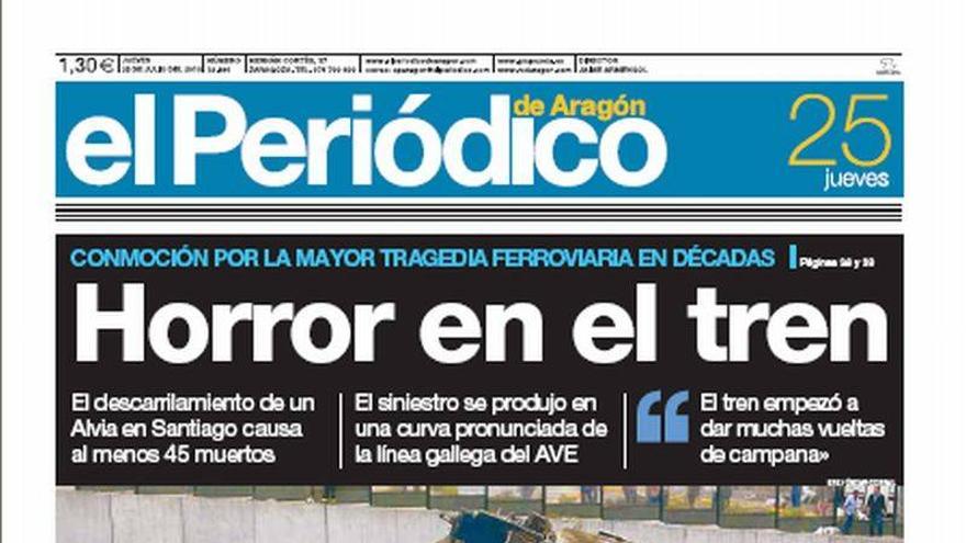 &quot;Horror en el tren&quot;, en la portada de EL PERIÓDICO DE ARAGÓN