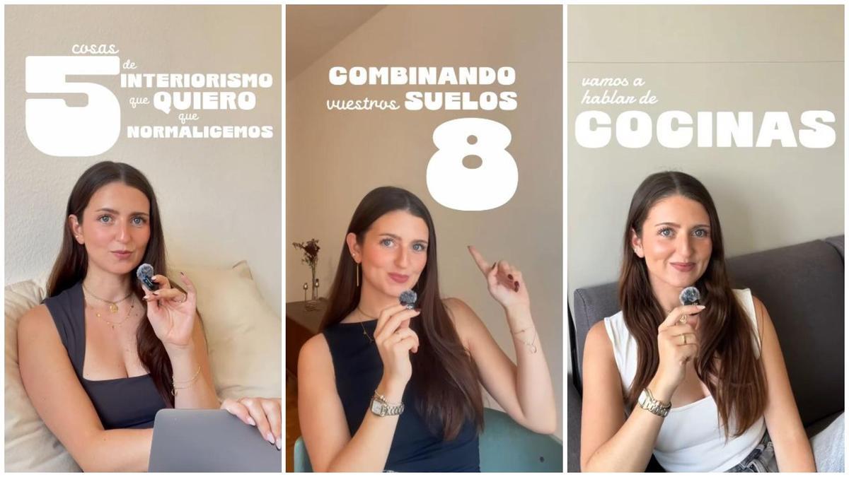 Paula Carabal en algunos de los vídeos que ha publicado en sus redes sociales de Instagram y TikTok sobre ideas en interiorismo.