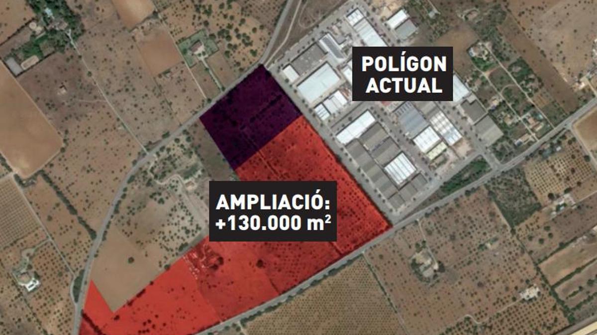 Plano de la segunda fase del polígono de Binissalem en comparación con el actual equipamiento.