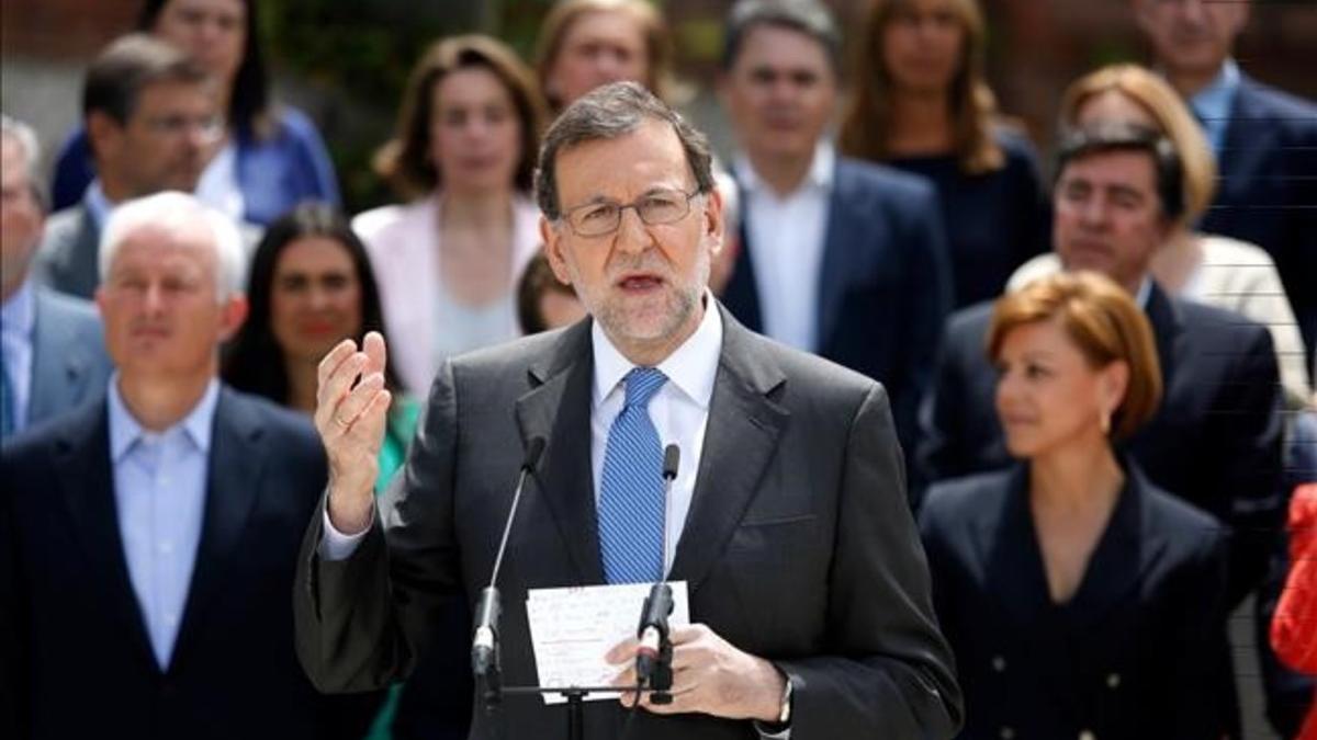 Mariano Rajoy esta manaña en el acto de presentación de los candidatos numero 1 por el PP al Congreso de los Diputados
