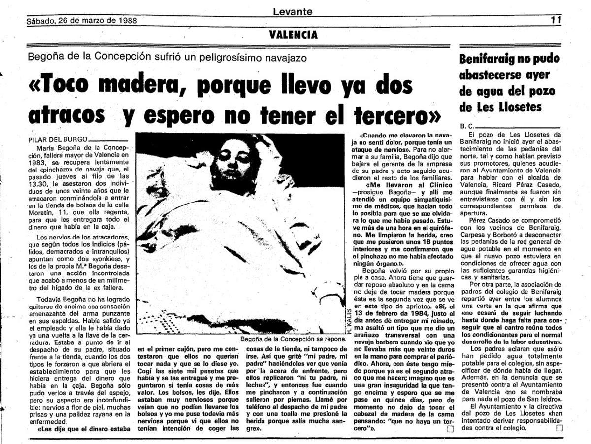 Noticia de Levante-EMV en el que se relata la segunda agresión sufrida por dela Concepción